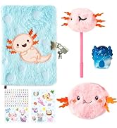CY2SIDE 6PCS Axolotl Diary with Lock and Keys for Kids, Axolotl Plush Secret Diary Notebook with ...
