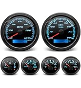 ARTILAURA 6 Gauge Set 3-3/8" 85mm GPS Speedometer, Tachometer, 2-1/16" Fuel Level Gauge, Water Te...