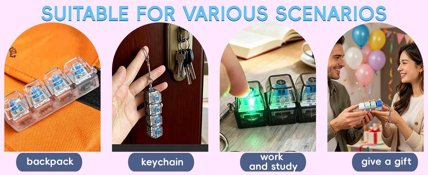 3-Pack Keyboard Fidget Keychain with LED Lights