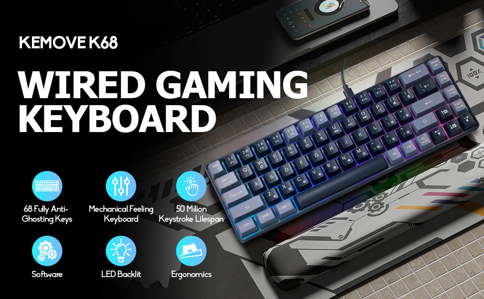 Wired Portable 60% Mechanical Feeling Gaming Keyboard,