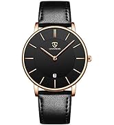 L LAVAREDO Watch for Men, Extremely Thin Mens Watches, Minimalist Analog Men's Leather Wrist Watc...