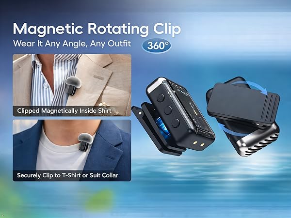 Magnetic rotating clip , wireless lavalier mic, hidden inside shirt, secure collar clip, any outfit