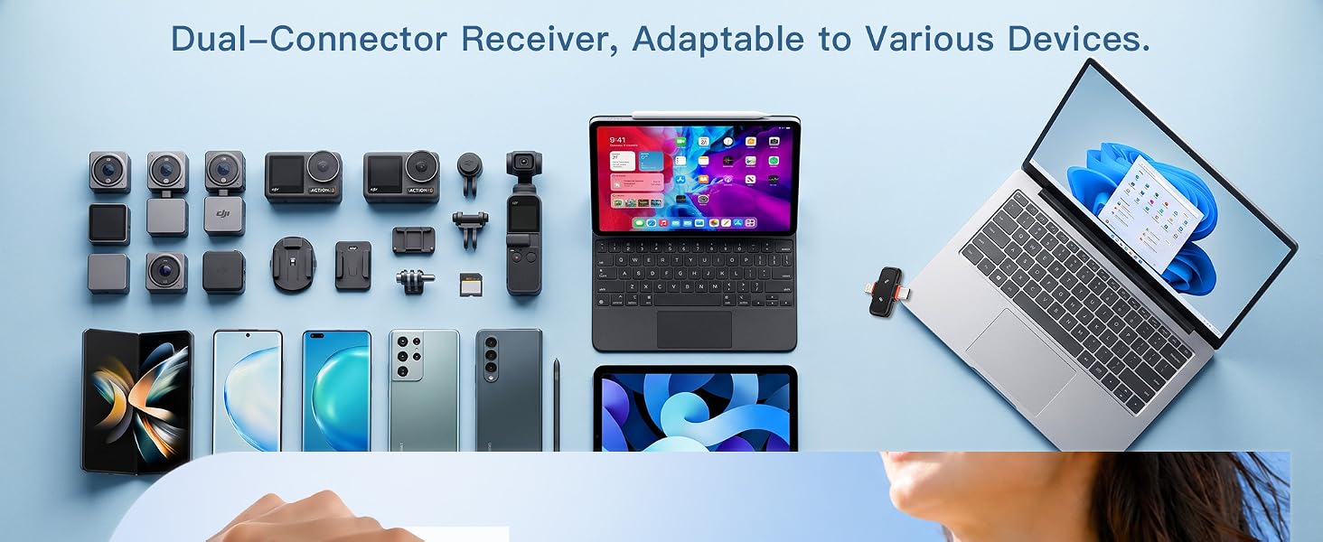 Wireless Microphone for iPhone Android, Dual Lavalier Mini Clip On Mic