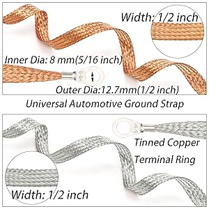 Automotive Grounding Cable Straps with Terminal Rings