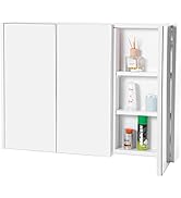 Basicwise QI003456 3 Shelves White Wall Mounted Bathroom/Powder Room Mirrored Door Vanity Cabinet...