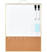 TSJ OFFICE Small Combination Board - 16" X 12" Portable Aluminum Gold Framed Magnetic Dry Erase B...