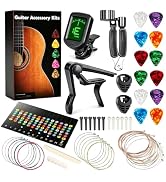 Jinlop Essential Acoustic Guitar Kit: Tuner, Capo, 18 Strings &amp; Tools | Includes 3-in-1 winder/cu...