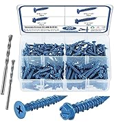 SATANTECH Concrete Screws with Drill Bit, 200Pcs Concrete Screws 1/4 3/16 Assortment Kit, Flat &amp; ...