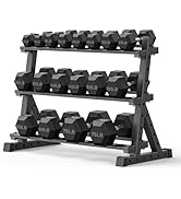 PAPABABE Hex Dumbbell Set with Rack, Rubber Encased Free Weight with Weight Storage Racks, Multip...