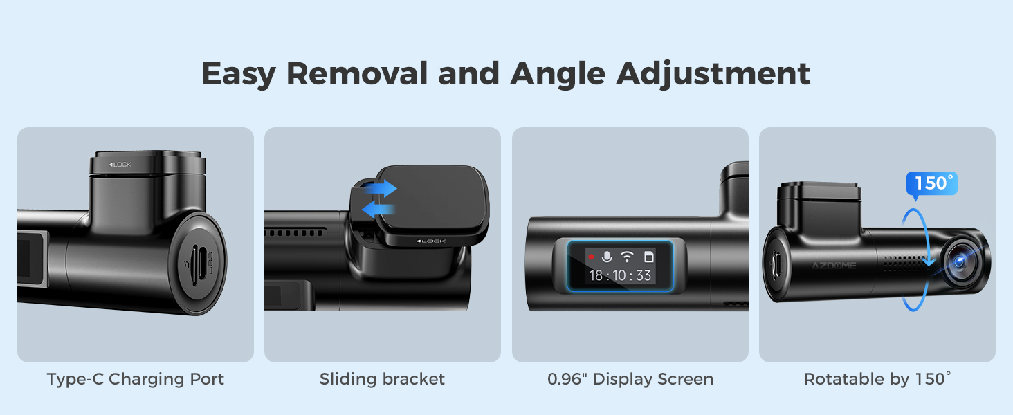Type-C Charging Port, Sliding bracket, 0.96" Display Screen, Rotatable by 150°.