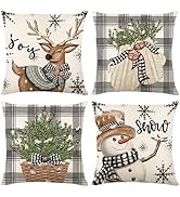 Ni-JASW Snowman Reindeer Gloves Christmas Throw Pillow Covers 18x18 inch, Farmhouse Grey Buffalo ...