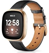 Maledan Leather Band Compatible with Fitbit Versa 3/Fitbit Sense Bands Women Men, Soft Top Grain ...