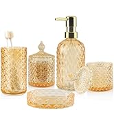 5Pcs Clear Gold Bathroom Accessories Set,Glass Bathroom Accessory Set, Bathroom Counter Sink Toot...