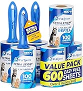 PetLovers Extra Sticky Lint Roller Mega Value Set 600 Sheets for Pet Hair Removal, Dog and Cat Li...