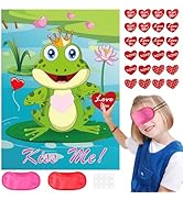 PLULON Valentines Game for Kids Pin Heart on Frog with 24 Heart Stickers Poster Backdrop for Girl...