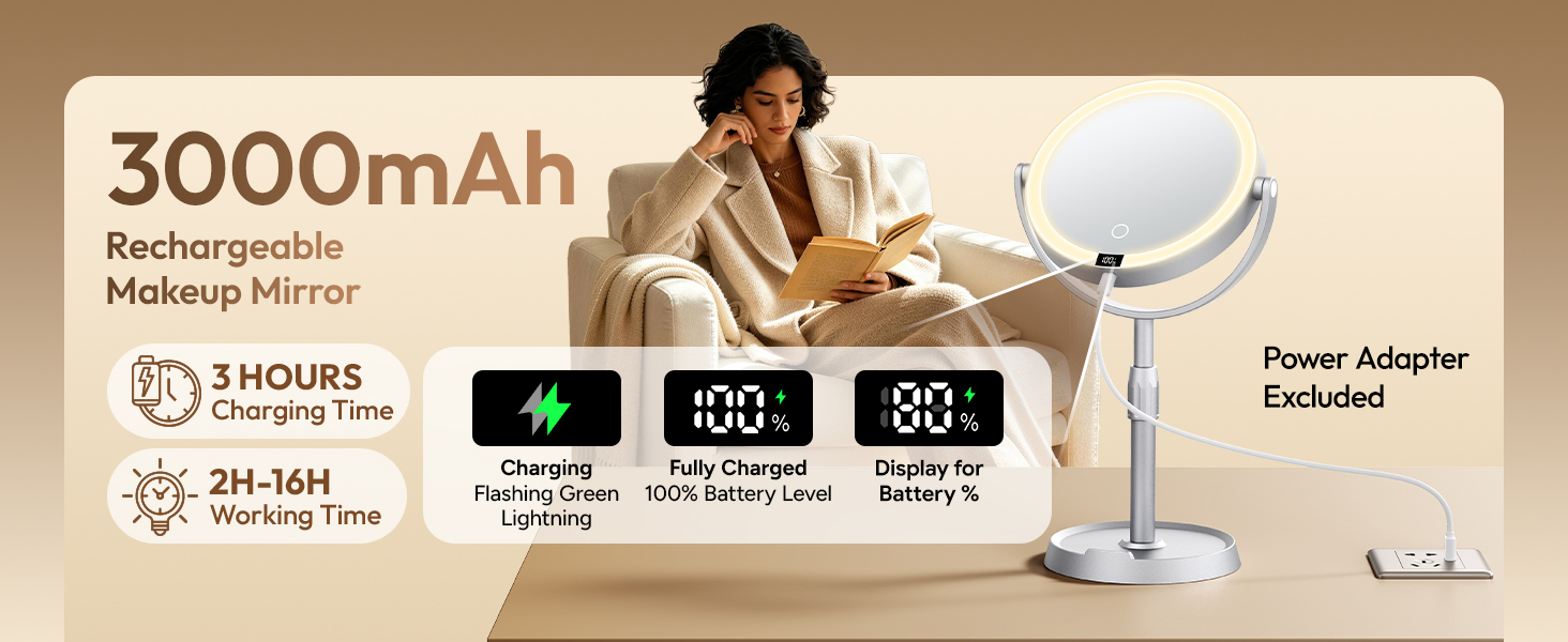3000mAh Rechargeable Makeup Mirror