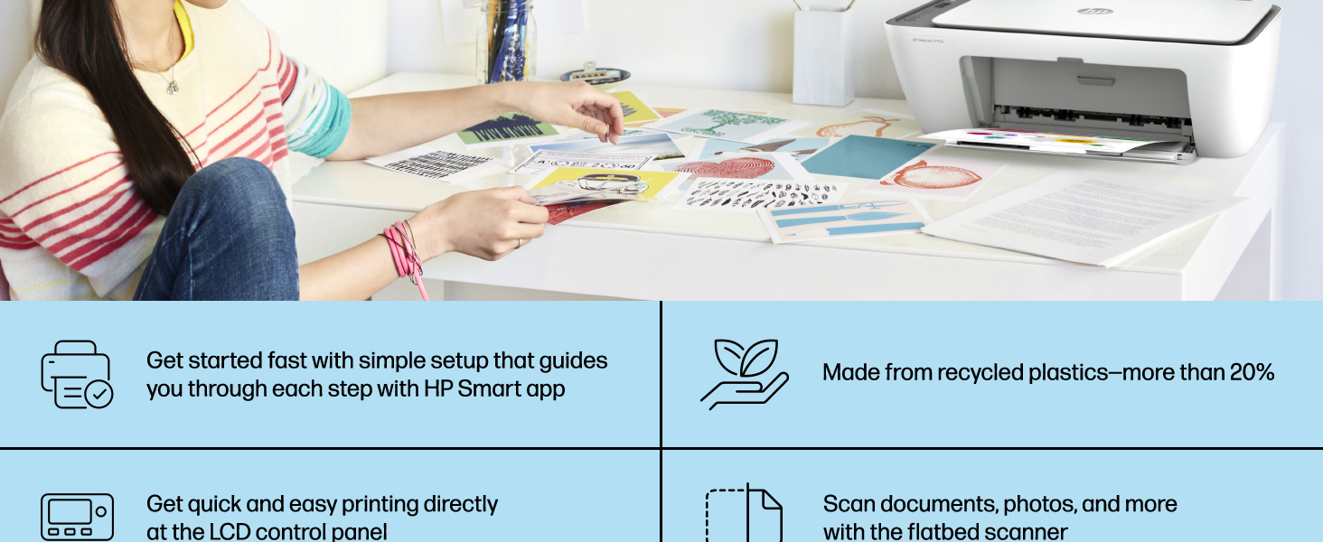deskjet 2755e easy printer setup HP Smart sustainable printing scan copy