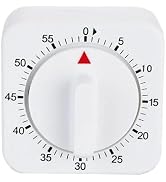 White Square Kitchen Timer, 60-Minute Mechanical Wind Up Timer Clock with Loud Alarm, No Batterie...