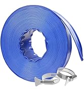 Poolvio Backwash Hose 1-1/2" x 50 ft, Blue Lay-Flat PVC Discharge Hose with 2 Stainless Steel Thu...