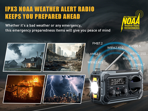 Hand Crank Emergency Radio, 10000mAh Weather Radio with AM/FM/NOAA