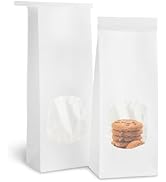 QTLCOHD 100Pcs Bakery Bags with Window 3.5 x 2.4 x 9.8 Inch White Paper Bread Bags Tin Tie Tab Lo...