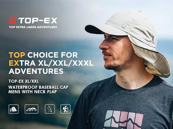 Mens Summer Baseball Cap with Neck Shade - Waterproof Sun Hat with Neck Flap Cover