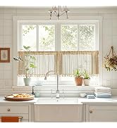 Sutuo Home Beige Boho Short Curtains for Kitchen Window Curtains Over Sink,Sheer Lace Crochet Boh...