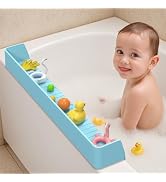AyNirser Bathtub Splash Guard Play Shelf Over Tub for Kids 31” with 11 Strong Suction Cups, Silic...