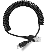 3FT iPhone 16 Plus Coiled Car Charger Cable, [Black] USB-C Coiled Cable for iPhone 16e/16/16 Plus...