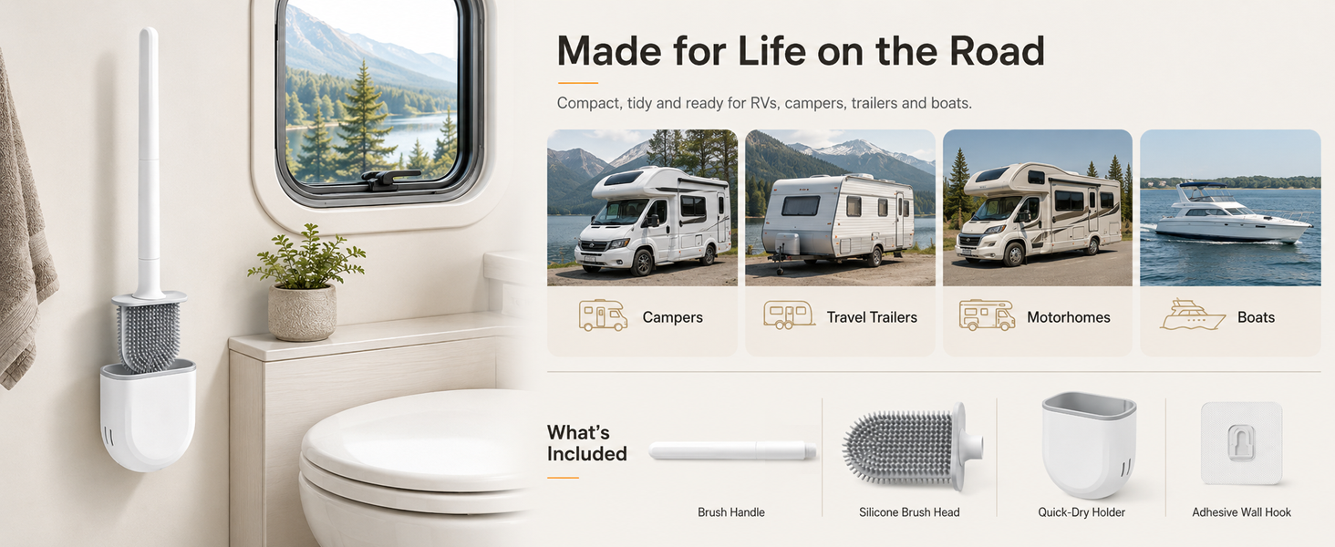 RV Toilet Brush and Holder, Wall Mounted