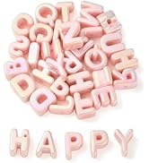 FASHEWELRY 90Pcs Large Letter Beads UV Plating Misty Rose Big Alphabet Bead Paracord Beads for Ke...