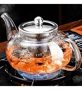 PARACITY Glass Teapot Stovetop 20 OZ/600ml, Tea pot with Removable 18/8 Stainless Steel Infuser, ...