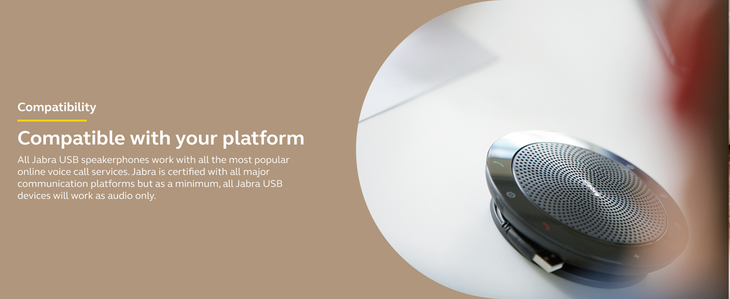 Wireless speakerphone, compact design, easy setup, universal compatibility.