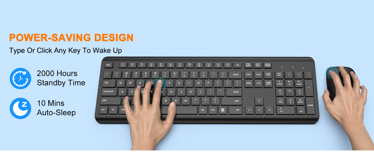 Wireless Keyboard and Mouse Combo, Full Size Silent Ergonomic Keyboard Mouse, Long Battery Life