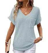 Dokotoo Womens Waffle Knit Tops 2026 Spring Summer V Neck Shirts Casual Trendy Women's Blouses Ba...