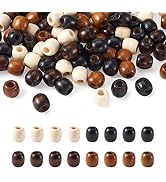 Craftdady 200Pcs Large Hole Barrel Wood European Loose Beads 4 Colors Natural Wooden Dreadlock Ha...
