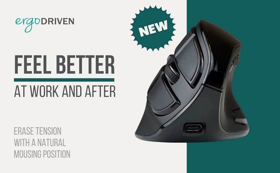 Ergodriven Om Wireless Vertical Handshake Mouse Ergonomic Bluetooth Dongle