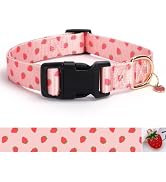 Pink Strawberry Pattern Dog Collar with Buckle Adjustable Safety Nylon Collars for Small Medium L...