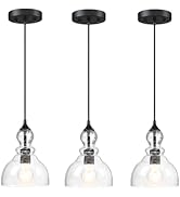7" Wide 3 Pack Black Ceiling Pendant Lights for Kitchen Island Modern Black Pendant Light with Ad...