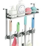 EARLESS BEAR Broom Holder Over The Door Over Door Broom and Mop Rack Over The Door Hooks Organize...