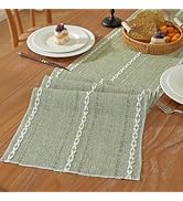 Niviy Sage Green Boho Cotton Linen Table Runner, Farmhouse Woven Table Runners Spring Holiday Kit...