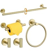 Brushed Gold Round 5-Piece Towel Bar Set Bathroom Hardware Accessories Set Upgraded Toilet Paper ...