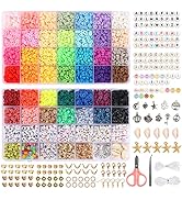 QUEFE 10500pcs, 42 Colors Clay Beads for Bracelet Making with Letter Smiley Face Peace Beads Diff...
