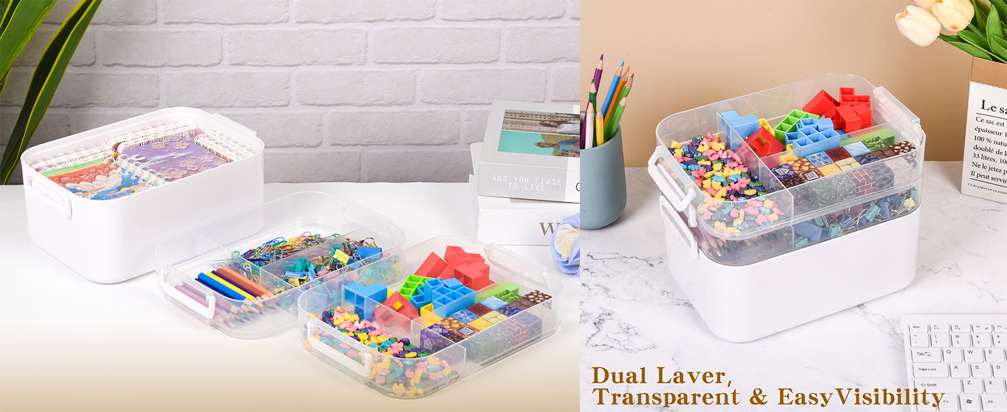 3-Tier Art Supply Storage Container Stackable Kids Craft Organizer Box