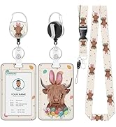 Easter ID Badge Holder with Lanyard Easter Decoration, Highland Cow Retractable Badge Holders Ree...