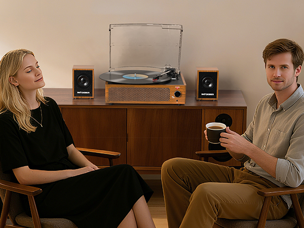 vinyl record player with speakers