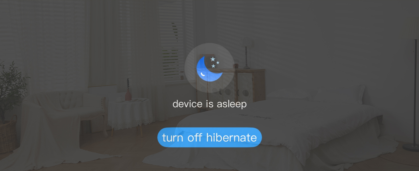 Text reads 'device is asleep' and 'turn off hibernate'. Dark interface screenshots showing system status messages.
