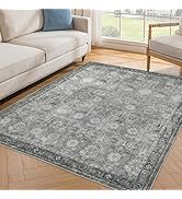 Woodbruy Washable Rugs 5x7 Rugs - Grey Area Rug for Bedroom Soft Vintage Carpet Floral Rugs for L...