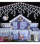 Ollny Icicle Lights for Outside 720LED 60FT, Cool White Christmas Lights with Remote 8 Modes Dimm...