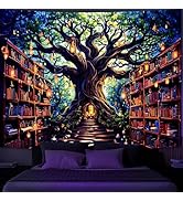 Simpkeely Magical Tree of Life Tapestry - Gothic Bookshelves Fairy Light Tapestry Wall Hanging Gl...